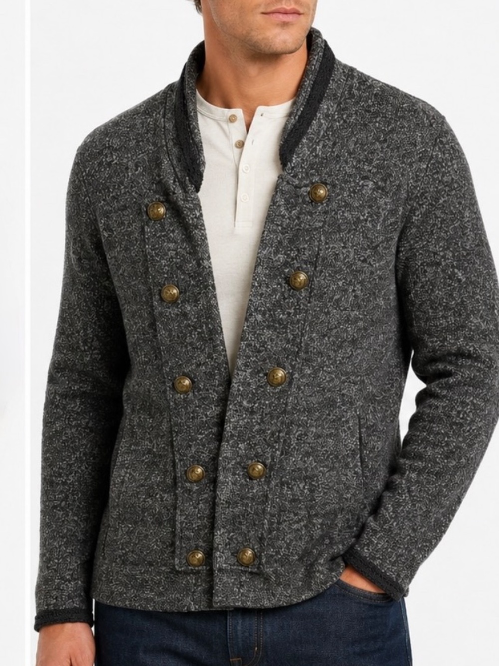 Tommy Hilfiger Men's Gray Textured Double Breasted Cardigan Sweater Large